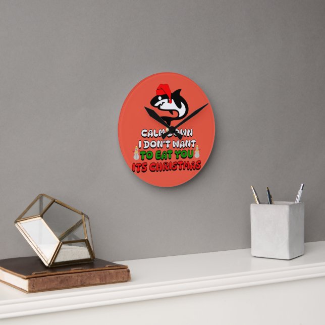 funny christmas shark cute round clock (Office)