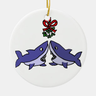 Funny Christmas Shark Mistletoe Love Ceramic Tree Decoration