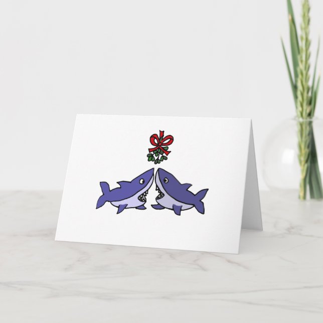 Funny Christmas Shark Mistletoe Love Holiday Card (Front)