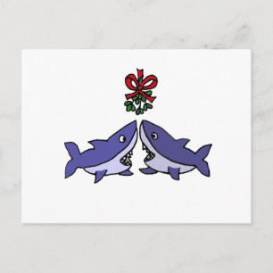 Funny Christmas Shark Mistletoe Love Holiday Postcard