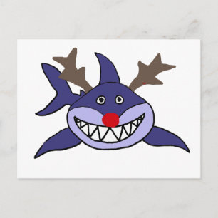 Funny Christmas Shark Reindeer Holiday Postcard
