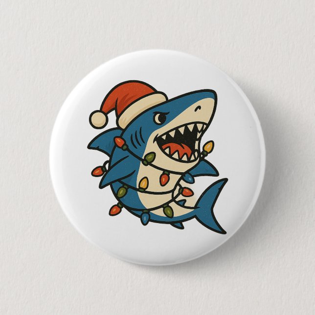 Funny Christmas Shark Santa Hat 6 Cm Round Badge (Front)
