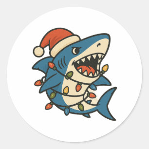 Funny Christmas Shark Santa Hat Classic Round Sticker