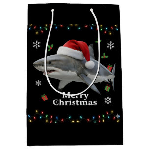 Funny Christmas Shark Santa Hat Realistic Holiday Medium Gift Bag