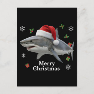 Funny Christmas Shark Santa Hat Realistic Holiday Postcard