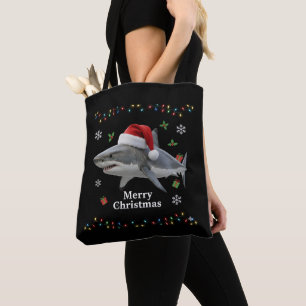 Funny Christmas Shark Santa Hat Realistic Holiday Tote Bag