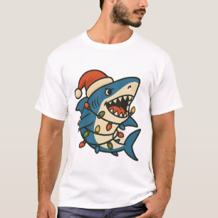 Funny Christmas Shark Santa Hat T-Shirt