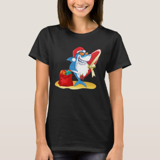 Funny Christmas Shark Santa Novelty T-Shirt