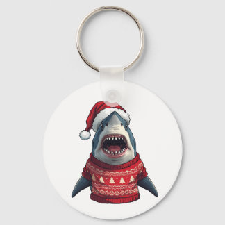 Funny Christmas Shark Ugly Sweater T-Shirt  Key Ring