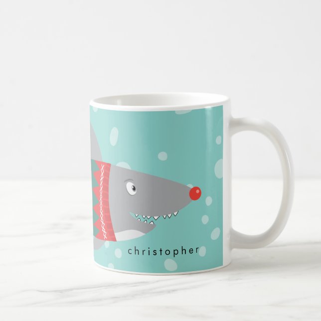 Funny Christmas Shark With Name Coffee Mug (Right)