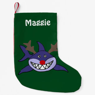 Funny Christmas Shark with Red Nose Small Christmas Stocking