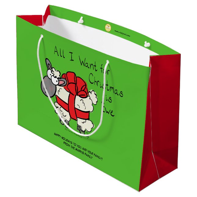 Funny Christmas Sheep Cartoon Large Gift Bag (Back Angled)