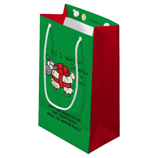 Funny Christmas Sheep Cartoon Small Gift Bag (Front Angled)