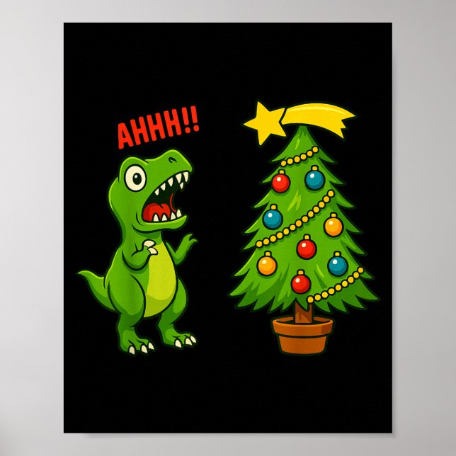Funny Christmas Shirt Kids Boys Christmas Dinosaur Poster (Front)