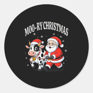 Funny Christmas Shirts - Cow Moo-ry Xmas Santa Classic Round Sticker