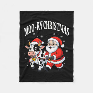 Funny Christmas Shirts - Cow Moo-ry Xmas Santa Fleece Blanket