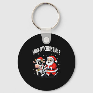 Funny Christmas Shirts - Cow Moo-ry Xmas Santa  Key Ring