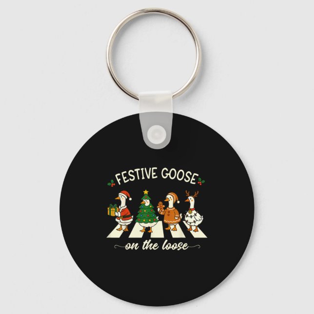 Funny Christmas Silly Goose Meme Festive Goose On  Key Ring (Front)