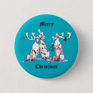 Funny Christmas Singing Caribou Wildlife Blue 6 Cm Round Badge