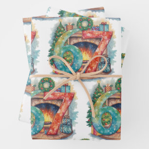 Funny Christmas Six Seven 67 Brainrot Meme 6 7 Wrapping Paper Sheet