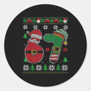 Funny Christmas Six Seven 67 Meme Santa Elf Retro Classic Round Sticker