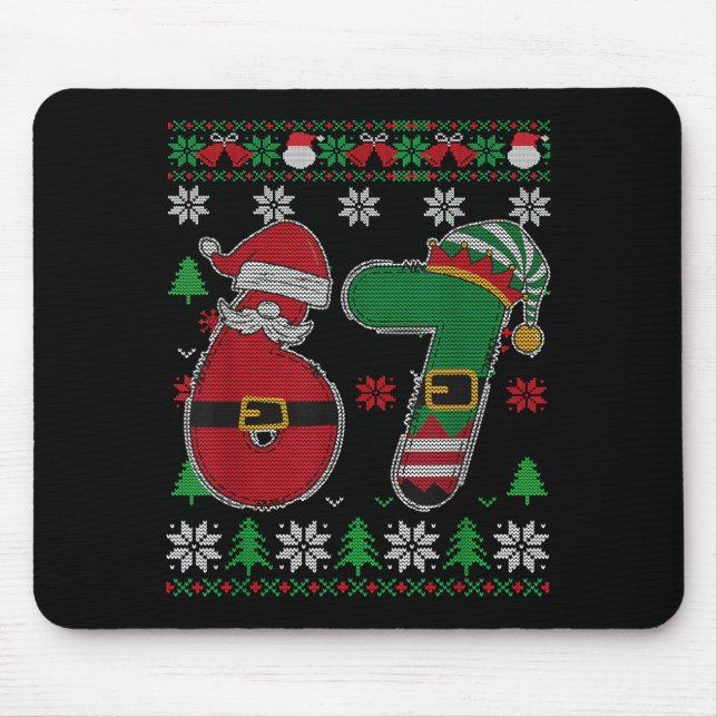 Funny Christmas Six Seven 67 Meme Santa Elf Retro  Mouse Mat (Front)