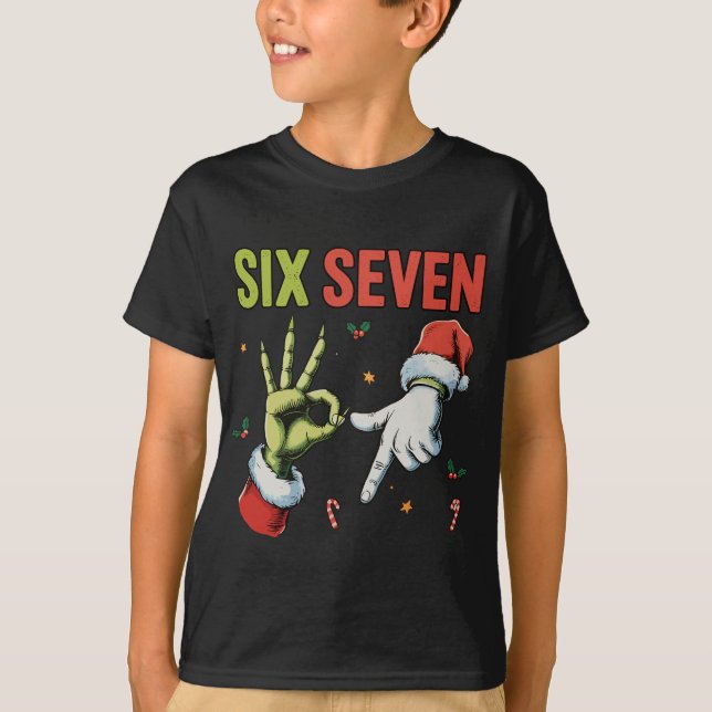 Funny Christmas Six Seven 6 7 Meme Xmas Kids T-Shirt (Front)