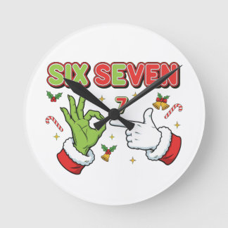 Funny Christmas Six Seven Green Monster Holiday Round Clock