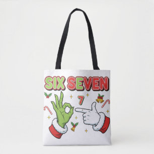 Funny Christmas Six Seven Green Monster Holiday Tote Bag