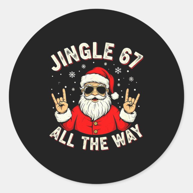Funny Christmas Six Seven Santa Rock N' Roll Hands Classic Round Sticker (Front)