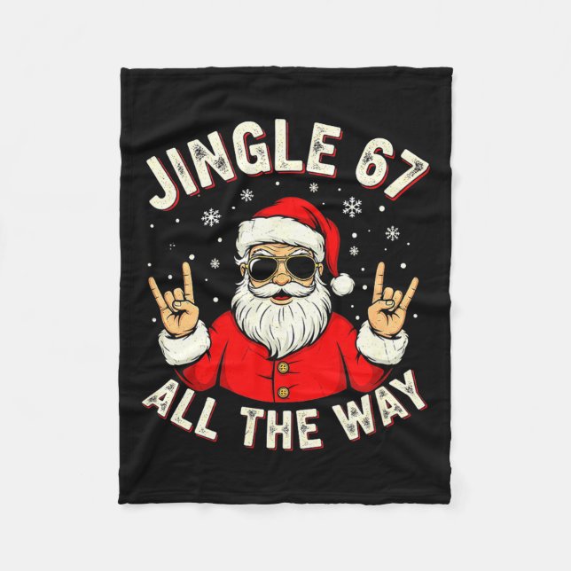 Funny Christmas Six Seven Santa Rock N' Roll Hands Fleece Blanket (Front)