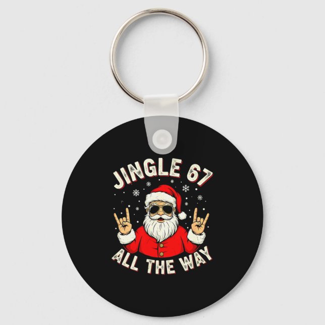 Funny Christmas Six Seven Santa Rock N' Roll Hands Key Ring (Front)