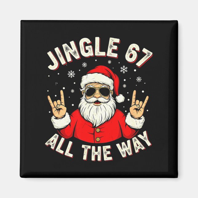 Funny Christmas Six Seven Santa Rock N' Roll Hands Magnet (Front)