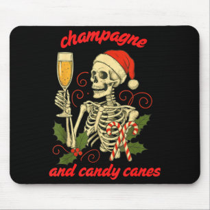 Funny Christmas Skeleton Champagne And Candy Canes Mouse Mat