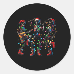 Funny Christmas Skeleton Dancing Xmas Light Music Classic Round Sticker