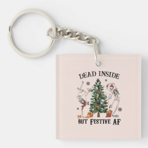 Funny Christmas Skeleton - Dead Inside But Festive Key Ring