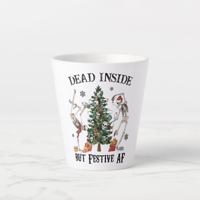 Funny Christmas Skeleton - Dead Inside But Festive Latte Mug (Front)