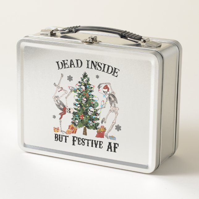 Funny Christmas Skeleton - Dead Inside But Festive Metal Lunch Box (Front)