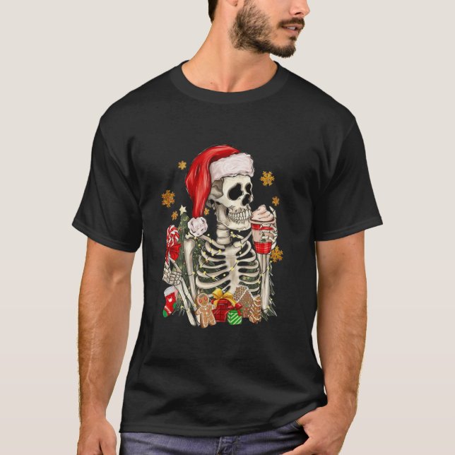 Funny Christmas Skeleton Ice Cream Festive Western T-Shirt (Front)