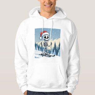 Funny Christmas Skeleton on Skis Hoodie