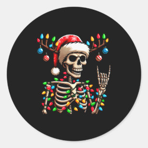 Funny Christmas Skeleton Santa Hat Xmas Vibes For  Classic Round Sticker