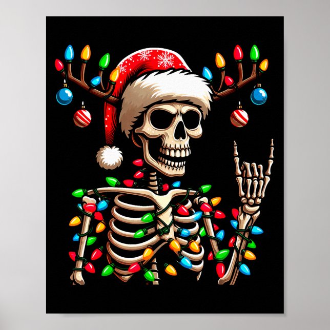 Funny Christmas Skeleton Santa Hat Xmas Vibes For  Poster (Front)