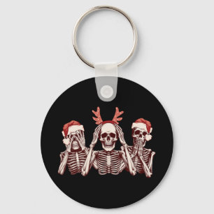 Funny Christmas Skeleton See Hear Speak No Evil Key Ring