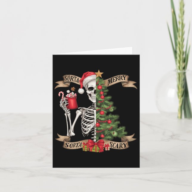 Funny Christmas Skeleton Sorta Merry Sorta Scary T Card (Front)