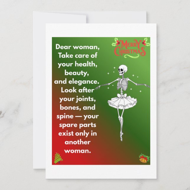 Funny Christmas Skeleton Wishes for woman Holiday Card (Front)