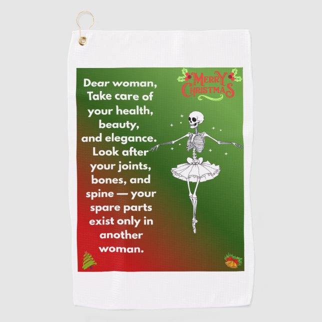 Funny Christmas Skeleton Wishes for woman Holiday  Golf Towel (Front)