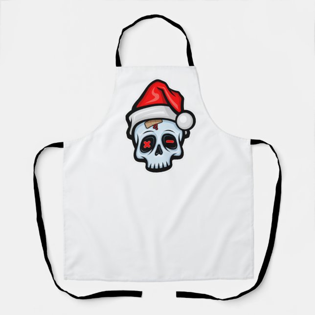 Funny Christmas Skull, Cartoon Style Apron (Front)