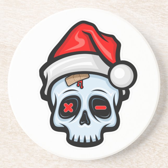 Funny Christmas Skull, Cartoon Style Coaster (Front)