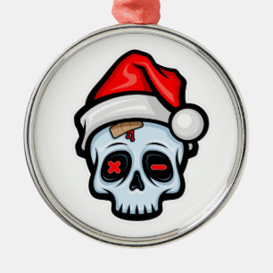 Funny Christmas Skull, Cartoon Style Metal Tree Decoration