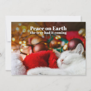 Funny Christmas Sleeping Cat Peace on Earth  Holiday Card